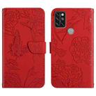 For Umidigi A9 Pro Skin Feel Butterfly Peony Embossed Leather Phone Case(Red) - 1