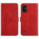 For Umidigi Bison Pro Skin Feel Butterfly Peony Embossed Leather Phone Case(Red) - 1