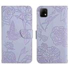 For Wiko T3 Skin Feel Butterfly Peony Embossed Leather Phone Case(Purple) - 1