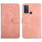 For Wiko Power U30 Skin Feel Butterfly Peony Embossed Leather Phone Case(Pink) - 1