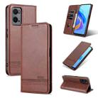 For OPPO A36 4G/A76 4G(Global) AZNS Magnetic Calf Texture Flip Leather Phone Case(Dark Brown) - 1