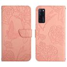 For ZTE Axon 20 4G / 5G Skin Feel Butterfly Peony Embossed Leather Phone Case(Pink) - 1