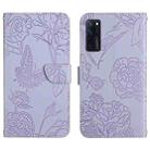 For ZTE Axon 20 4G / 5G Skin Feel Butterfly Peony Embossed Leather Phone Case(Purple) - 1