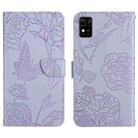 For ZTE Blade A31 Skin Feel Butterfly Peony Embossed Leather Phone Case(Purple) - 1