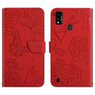 For ZTE Blade A51 Skin Feel Butterfly Peony Embossed Leather Phone Case(Red) - 1