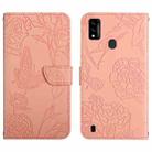 For ZTE Blade A51 Skin Feel Butterfly Peony Embossed Leather Phone Case(Pink) - 1