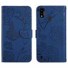 For ZTE Blade A51 Skin Feel Butterfly Peony Embossed Leather Phone Case(Blue) - 1