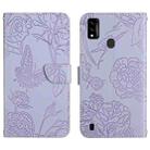 For ZTE Blade A51 Skin Feel Butterfly Peony Embossed Leather Phone Case(Purple) - 1