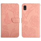 For ZTE Blade L210 Skin Feel Butterfly Peony Embossed Leather Phone Case(Pink) - 1