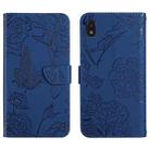 For ZTE Blade L210 Skin Feel Butterfly Peony Embossed Leather Phone Case(Blue) - 1