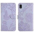 For ZTE Blade L210 Skin Feel Butterfly Peony Embossed Leather Phone Case(Purple) - 1