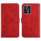 For ZTE Blade V30 Skin Feel Butterfly Peony Embossed Leather Phone Case(Red) - 1