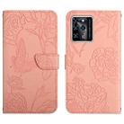 For ZTE Blade V30 Skin Feel Butterfly Peony Embossed Leather Phone Case(Pink) - 1