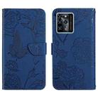 For ZTE Blade V30 Skin Feel Butterfly Peony Embossed Leather Phone Case(Blue) - 1