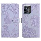 For ZTE Blade V30 Skin Feel Butterfly Peony Embossed Leather Phone Case(Purple) - 1
