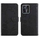 For ZTE Blade V30 Skin Feel Butterfly Peony Embossed Leather Phone Case(Black) - 1