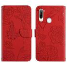 For ZTE Libero 5G Skin Feel Butterfly Peony Embossed Leather Phone Case(Red) - 1