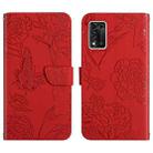 For ZTE Libero 5G II Skin Feel Butterfly Peony Embossed Leather Phone Case(Red) - 1