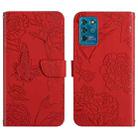 For ZTE Blade V30 Vita Skin Feel Butterfly Peony Embossed Leather Phone Case(Red) - 1