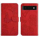 For Google Pixel 6 Skin Feel Butterfly Peony Embossed Leather Phone Case(Red) - 1