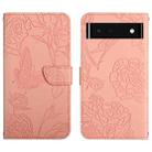 For Google Pixel 6 Skin Feel Butterfly Peony Embossed Leather Phone Case(Pink) - 1