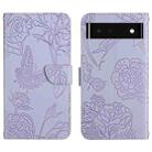 For Google Pixel 6 Skin Feel Butterfly Peony Embossed Leather Phone Case(Purple) - 1