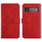For Google Pixel 6 Pro Skin Feel Butterfly Peony Embossed Leather Phone Case(Red) - 1