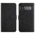 For Google Pixel 6 Pro Skin Feel Butterfly Peony Embossed Leather Phone Case(Black) - 1