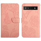 For Google Pixel 6a Skin Feel Butterfly Peony Embossed Leather Phone Case(Pink) - 1