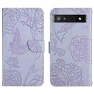 For Google Pixel 6a Skin Feel Butterfly Peony Embossed Leather Phone Case(Purple) - 1