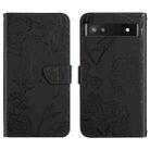 For Google Pixel 6a Skin Feel Butterfly Peony Embossed Leather Phone Case(Black) - 1