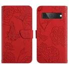For Google Pixel 7 5G Skin Feel Butterfly Peony Embossed Leather Phone Case(Red) - 1