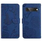 For Google Pixel 7 5G Skin Feel Butterfly Peony Embossed Leather Phone Case(Blue) - 1