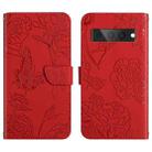 For Google Pixel 7 Pro 5G Skin Feel Butterfly Peony Embossed Leather Phone Case(Red) - 1