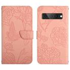 For Google Pixel 7 Pro 5G Skin Feel Butterfly Peony Embossed Leather Phone Case(Pink) - 1