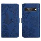 For Google Pixel 7 Pro 5G Skin Feel Butterfly Peony Embossed Leather Phone Case(Blue) - 1