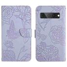 For Google Pixel 7 Pro 5G Skin Feel Butterfly Peony Embossed Leather Phone Case(Purple) - 1