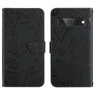 For Google Pixel 7 Pro 5G Skin Feel Butterfly Peony Embossed Leather Phone Case(Black) - 1