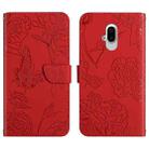 For Fujitsu Arrows F-52B Skin Feel Butterfly Peony Embossed Leather Phone Case(Red) - 1