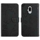 For Fujitsu Arrows F-52B Skin Feel Butterfly Peony Embossed Leather Phone Case(Black) - 1