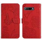 For Asus ROG Phone 3 ZS661KS Skin Feel Butterfly Peony Embossed Leather Phone Case(Red) - 1