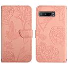 For Asus ROG Phone 3 ZS661KS Skin Feel Butterfly Peony Embossed Leather Phone Case(Pink) - 1
