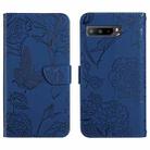 For Asus ROG Phone 3 ZS661KS Skin Feel Butterfly Peony Embossed Leather Phone Case(Blue) - 1