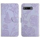 For Asus ROG Phone 3 ZS661KS Skin Feel Butterfly Peony Embossed Leather Phone Case(Purple) - 1
