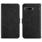 For Asus ROG Phone 3 ZS661KS Skin Feel Butterfly Peony Embossed Leather Phone Case(Black) - 1