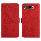 For Asus ROG Phone 5 ZS673KS Skin Feel Butterfly Peony Embossed Leather Phone Case(Red) - 1