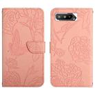 For Asus ROG Phone 5 ZS673KS Skin Feel Butterfly Peony Embossed Leather Phone Case(Pink) - 1