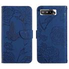 For Asus ROG Phone 5 ZS673KS Skin Feel Butterfly Peony Embossed Leather Phone Case(Blue) - 1