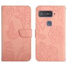For Asus Smartphone for Snapdragon Insiders Skin Feel Butterfly Peony Embossed Leather Phone Case(Pink) - 1