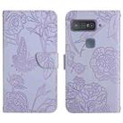 For Asus Smartphone for Snapdragon Insiders Skin Feel Butterfly Peony Embossed Leather Phone Case(Purple) - 1